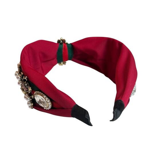 Elegant Red Headband with Pearls Crystals and Bee Details Fashion Hairband - Picture 4 of 4